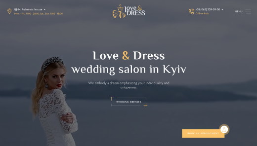 Website example screenshot: Lady in bridal dress